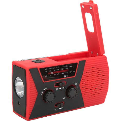 Radio d'urgence solaire à manivelle, récepteur FM AM NOAA, lampe torche, chargeur de téléphone et prise casque (1/5)