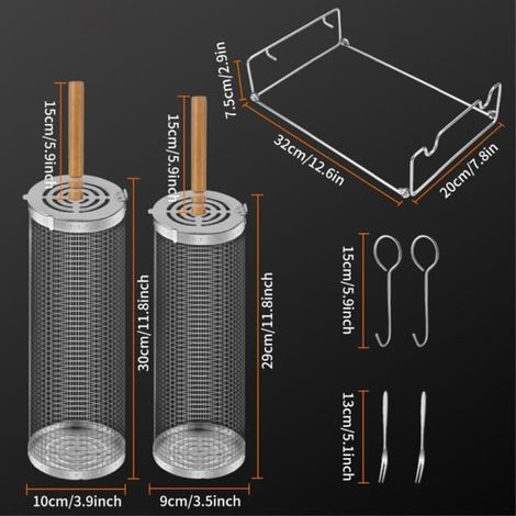 Panier à barbecue avec poignée en bois, filet à rouler, accessoires pour barbecue, grand format (1/5)