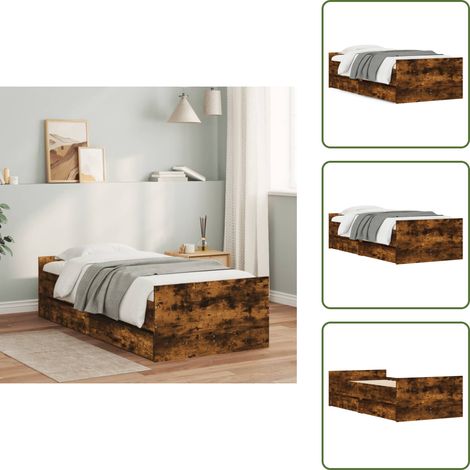 The Living Store Bettgestell mit Schubladen Räuchereiche 90x190 cm - Bettesrahmen - Holzbettfundament - Schrankbett - Doppelbett - Einzelbett