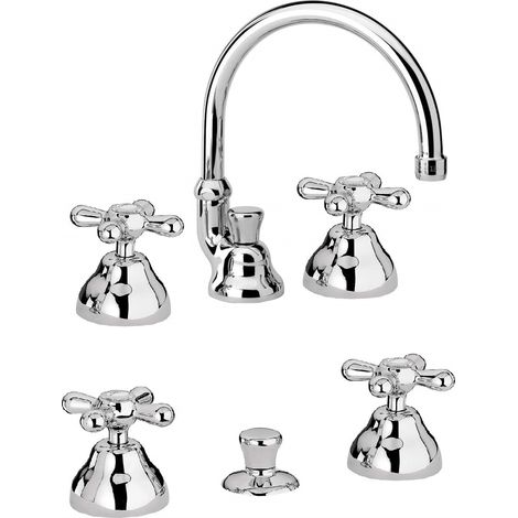 Rubinetto 3 fori bidet + lavabo batteria con manopole a croce classico miscelatore retrò vittoriano PAINI SET BAGNO completo liberty (1/2)