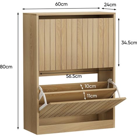 Space-Saving 2-Tier Drawer Shoe Cabinet, 80×60×24cm Wooden Storage Cupboard for Hallway Indoor Use
