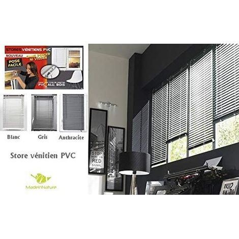 Madeinnature – Store vénitien en PVC 25mm – Pose facile sans perçage – Résistant à l'humidité – Largeur ajustable 40-150cm – Hauteur 90-180cm (1/5)
