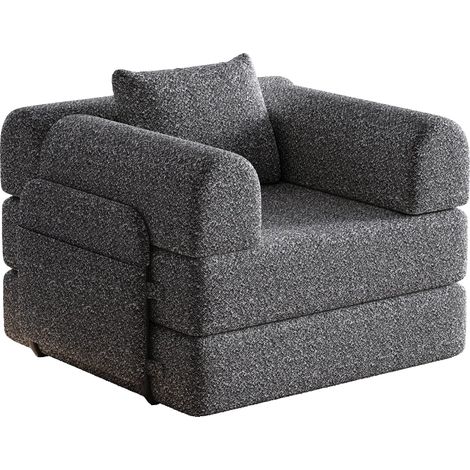 Chenille-Schlafsofa 2-in-1 mit Staufach in der Armlehne, drei Metallrahmen und mehreren Konfigurationsmöglichkeiten,Grau