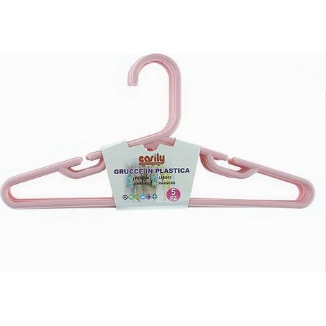 Trade Shop - Set 5 Pz Grucce Stampelle Appendiabito In Plastica Rosa Vestiti Pantaloni 87682 -