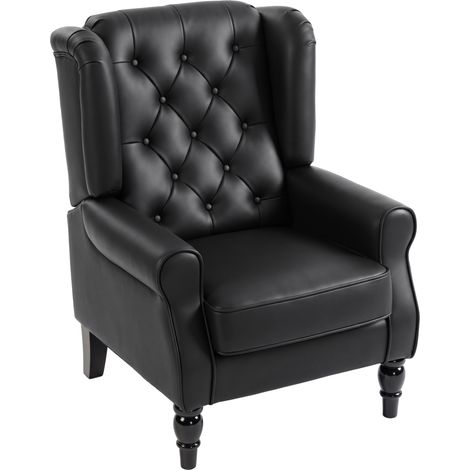 HOMCOM Poltroncina Camera da Letto in Pelle PU con Schienale Alto, Nero (1/5)