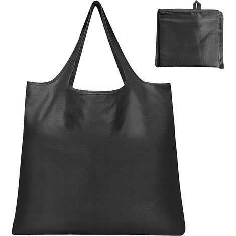 Grand sac de courses pliable et réutilisable. Sac fourre-tout en nylon, imperméable et lavable (noir). (1/4)