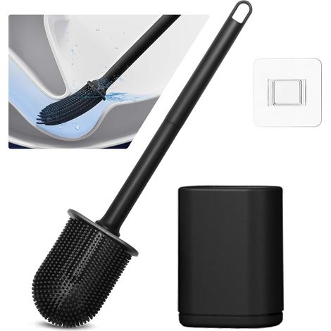 Spazzola WC Bagno Silicone per WC in Silicone Morbido Scopino e Supporto per Toilette Pennello per Toilette Morbido Rapida Con Manico Lungo Spazzola WC Bagno Con Supporto Nero (1/5)