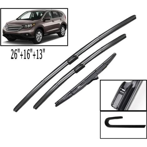 Lot de 3 Balais d'essuie-glace avant et arrière pour Honda CR-V CRV 2012 2013 2014 2015 2016 Quatrième génération