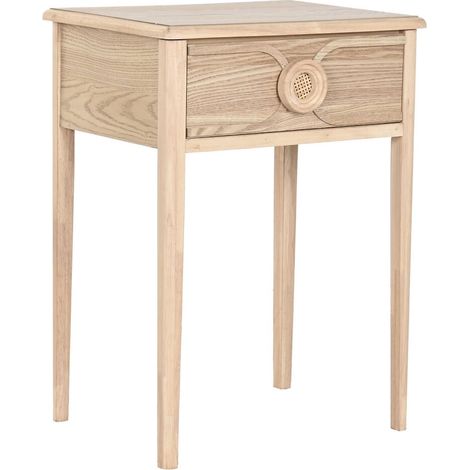 Table de chevet romantique en bois naturel avec tiroir élégant - Bois naturel clair chaleureux (1/5)