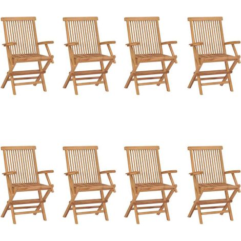Lot de 8 Chaises de jardin pliables - Chaises d'extérieur pour terrasse/jardin avec coussins Bois de teck solide BV603273 - BonneVie (1/5)