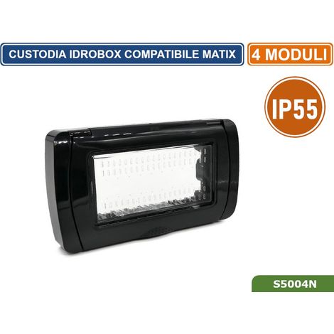 PLACCA COPERTURA STAGNA 4M IDROBOX 4 MODULI NERA IP55 COMPATIBILE SERIE BTICINO MATIX