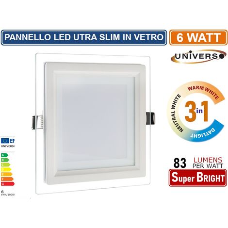 PANNELLO LED SLIM QUADRATO DA INCASSO CON CORNICE IN VETRO 6W 500 LUMEN CCT 3000K - 4000K - 6500K (1/3)