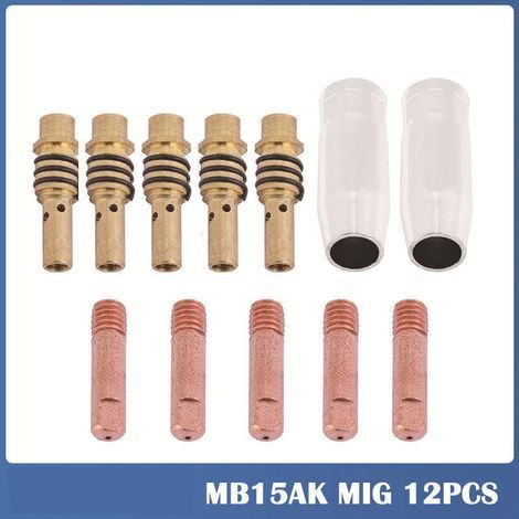 12-teiliges Set gasloser MIG-Schweißgeräte-Kontaktdüsen 15AK MIG/MAG-Gasanschlusshalter 0,8 mm, konische Gasdüse, Kontaktrohrhalter, Brennerverbrauchsmaterialien (1/5)