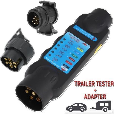 7 Pin Trailer Socket Tester Tow Bar Wiring Circuit Light Test Tool + 2 Adapters (1/4)