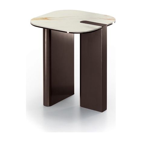 Tavolino Key Moderno con Top in Ceramica su Vetro e Struttura in Metallo Verniciato Bronzo - Design Elegante 40x40 cm - OM/507/MC (1/3)