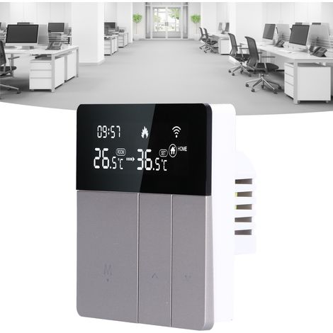 Termostato WiFi inteligente 95230V ABS/PC plateado con control por voz de Google Assistant, Tmall Genie, control mediante la aplicación Tuya, pantalla táctil LCD, sensor NTC, 8,6 x 8,6 x 4 cm, incluye (1/5)