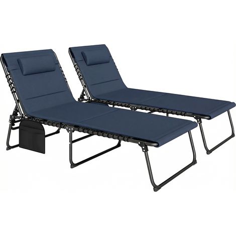 Outsunny Folding Sun Loungers Set of 2, Reclining Sun Bed, Dark Blue