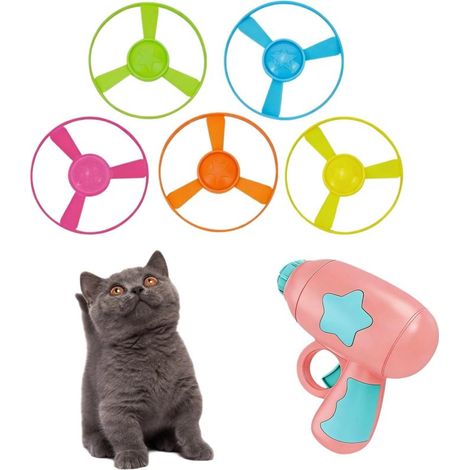 Pistola spara-libellule in bambù per gatti, un lanciatore + 5 frisbee standard