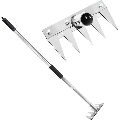 Râteau de Jardin 5 Dents avec Manche Métallique 1,2 m, Outil de Désherbage Manuel, Griffe de Jardin Portable pour Ameublir Le Sol, Désherber et Semer (1/5)