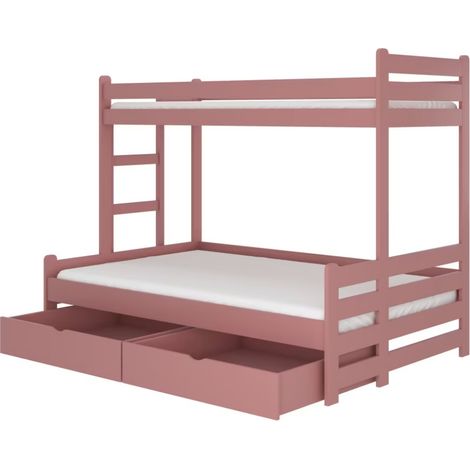 Lit superposé 2 couchages ADOVA 80-90x200 et 120x200 - Avec 2 tiroirs et 2 sommiers-Rose-90x200 et 120x200 (1/5)