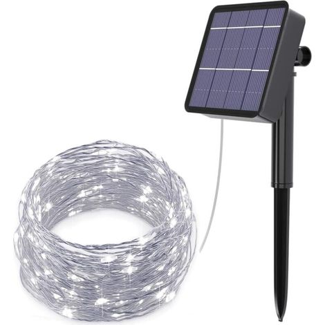Guirnalda de luces solares para exteriores, 120 LED, impermeable, 12 m, 8 modos, cable de cobre, para jardín, patio, boda, fiesta de Navidad, color blanco.