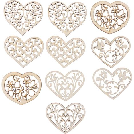 10 Pièces Tranche de Bois en Cœur Creux pour Scrapbooking et Déco (1/5)
