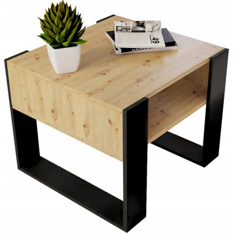 Table basse, banc, chêne, artisanal, moderne, 55 x 55 cm (1/4)