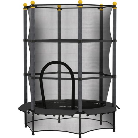 Trampoline enfant Ø 140 cm, bande sécurité rouge, revêtement cuir noir