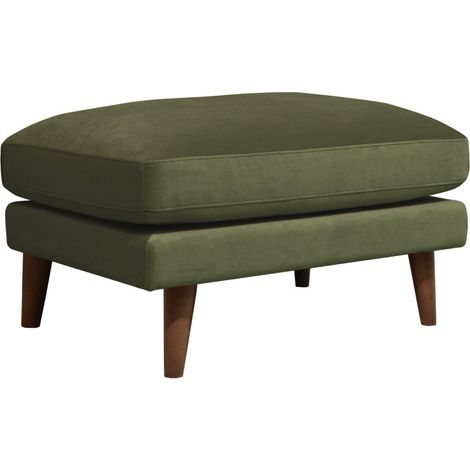 Pouf en velours pieds bois foncé - Vert olive - VILLABON (1/5)