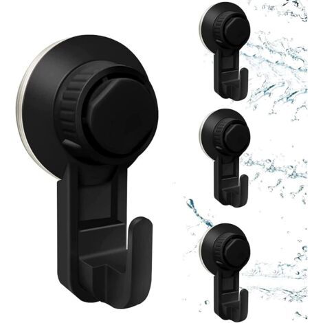 4 Pièces Crochet À Ventouse Sous Vide,Crochet Ventouse Mural Crochets Muraux Auto-Adhésifs Sans Perçage Salle De Bain Ventouse Muraux Crochets D'Aspiration Pour Cuisine, Bureau, Placard (Noir ) (1/5)