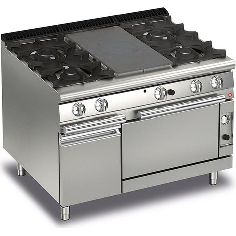 Fourneau sur Four à Gaz - 4 feux vifs + 1/2 plaque coup de feu - P 700 - 33,5 kW - Baron
