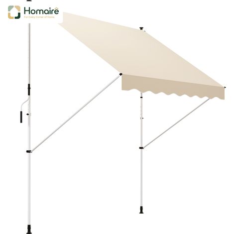 HOMAIRE Gelenkarmmarkise 300x150cm Höhenverstellbar Beige Alu für Balkon mit Handkurbel