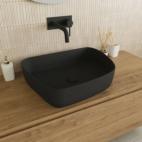 Lavabo à poser rond 55 5x44x14 noir mat Persico (1/4)