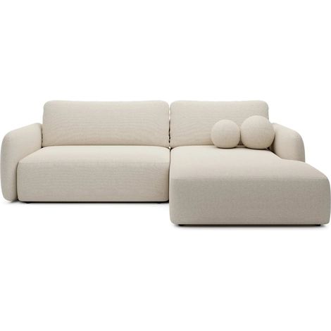 GIGI - Canapé d'angle convertible tissu bouclette 4 places - Beige - Droit