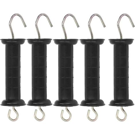 Lot de 5 poignées de portail de clôture avec ressort - Poignée de portail électrique - Accessoires de clôture électrique - Grand crochet de fixation pour clôture électrique (1/5)