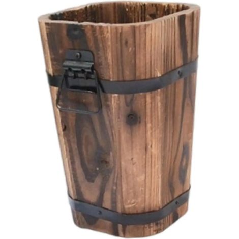 Pot de fleurs vintage en bois en forme de tonneau pour S (1/5)