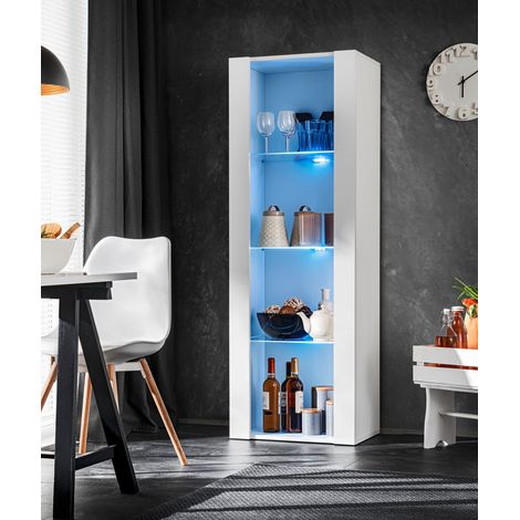 Vitrine armoire Tivoli – Dimensions 55x159x35cm – 3 étagères en verre – Éclairage LED bleu – Panneaux laminés résistants