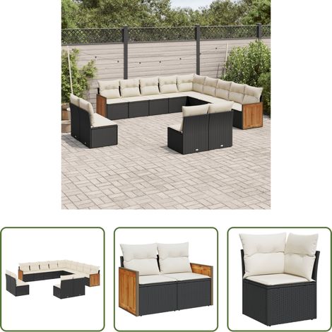 Gartensessel - 13-tlg. Garten-Sofagarnitur mit Kissen Schwarz Poly Rattan (1/5)