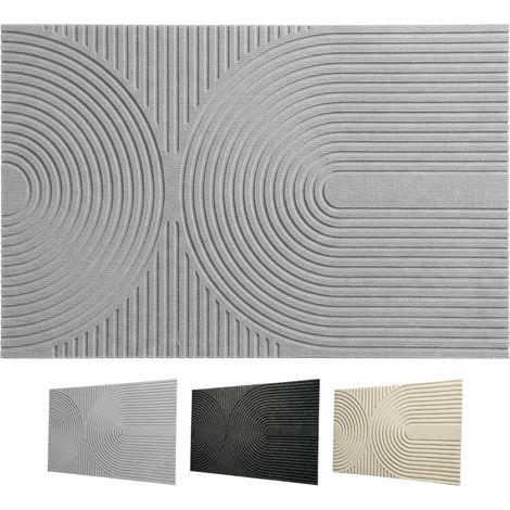 Paillasson Circa antisaleté, style Boho ondulé, Gris, 90 x 150 cm