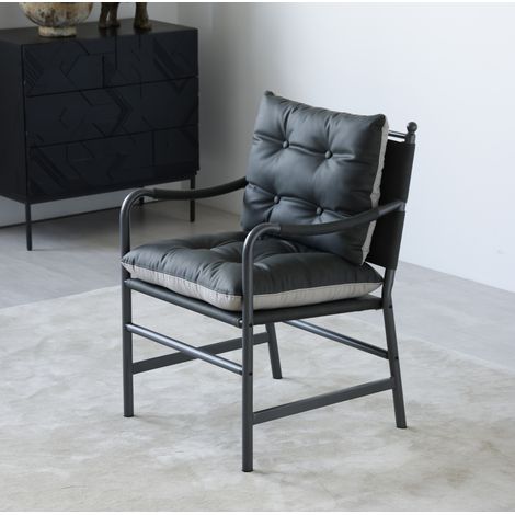 Fauteuil accent 59,9x62x89,7 cm en cuir PU noir, moderne, pour salon et bureau FloraGrace (1/5)