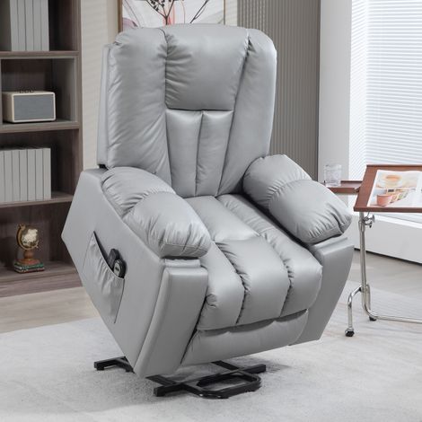 Poltrona Alzapersona Elettrica Reclinabile con 8 Punti Massaggianti e Telecomando, Poltrona Moderna in Microfibra, 94x96x106 cm, Grigio (1/5)