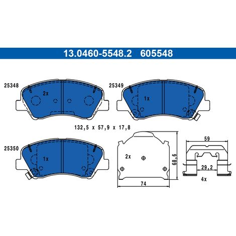 Kit de plaquettes de frein, frein à disque ATE 13.0460-5548.2 HYUNDAI