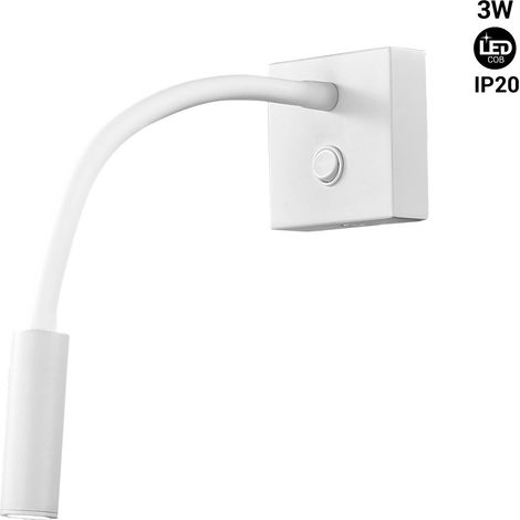 Barcelona Led – Liseuse LED Hale 3W – Aluminium blanc – Lumière blanc chaud 2800K – Angle d’ouverture 30° – Installation simple avec bras flexible (1/7)