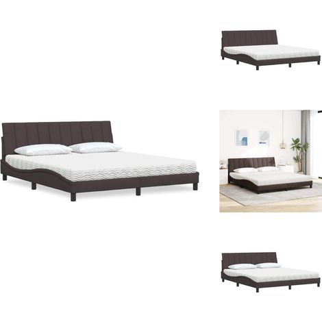 Lit avec matelas marron foncé 180x200 cm tissu - Lit - Lits - Meuble De Chambre À Coucher - Sommier (1/5)
