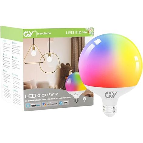 GY Ampoules Connectée E27 LED WiFi 18W Globe G120 1800LM, Intelligente Dimmable Multicouleurs RGB (1/5)