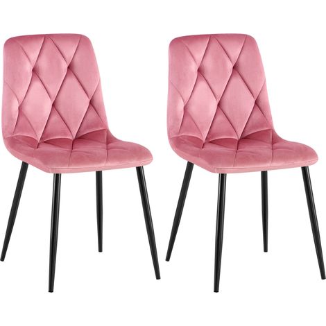 Lot de 2 chaises de salle à manger design moderne surpiqûres en losange velours rose et cadre métal noir 100007618 (1/5)