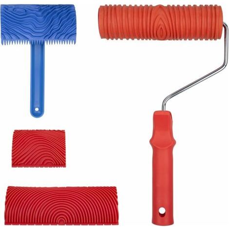 4PCS Outil de grain Rouleaux de Peinture Imitation Grain de Bois, Rouleau pour Peinture pour Création Effet Bois avec Poignée, Rouleaux de peinture Empaistic pour décoration murale (1/5)