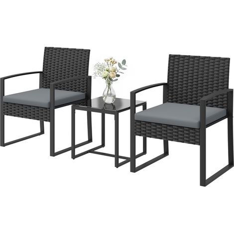 Ensemble de mobilier de avec coussins amovibles et une table avec plateau en verre gris. pliable pour salon pour jardin rotin synthétique comprenant chaises (1/5)