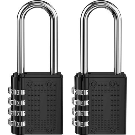 2 Pièces Cadenas Code, Cadenas Code 4 Chiffres, Cadenas Casier(Noir) (1/5)