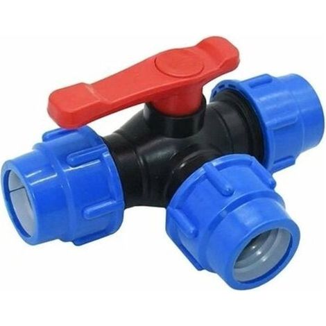 32 mm Schnellkupplungs-T-Stück-Kugelhahn, geeignet für PVC/PE-Rohre, mit Schnellverschlussschalter und T-Stück (Größe: 32 mm).